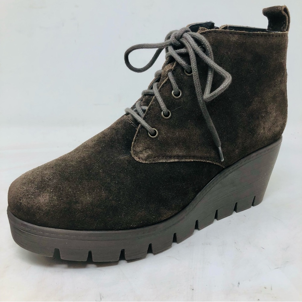 New Diba Suede Lace Up Zip Wedge Ankle Boots